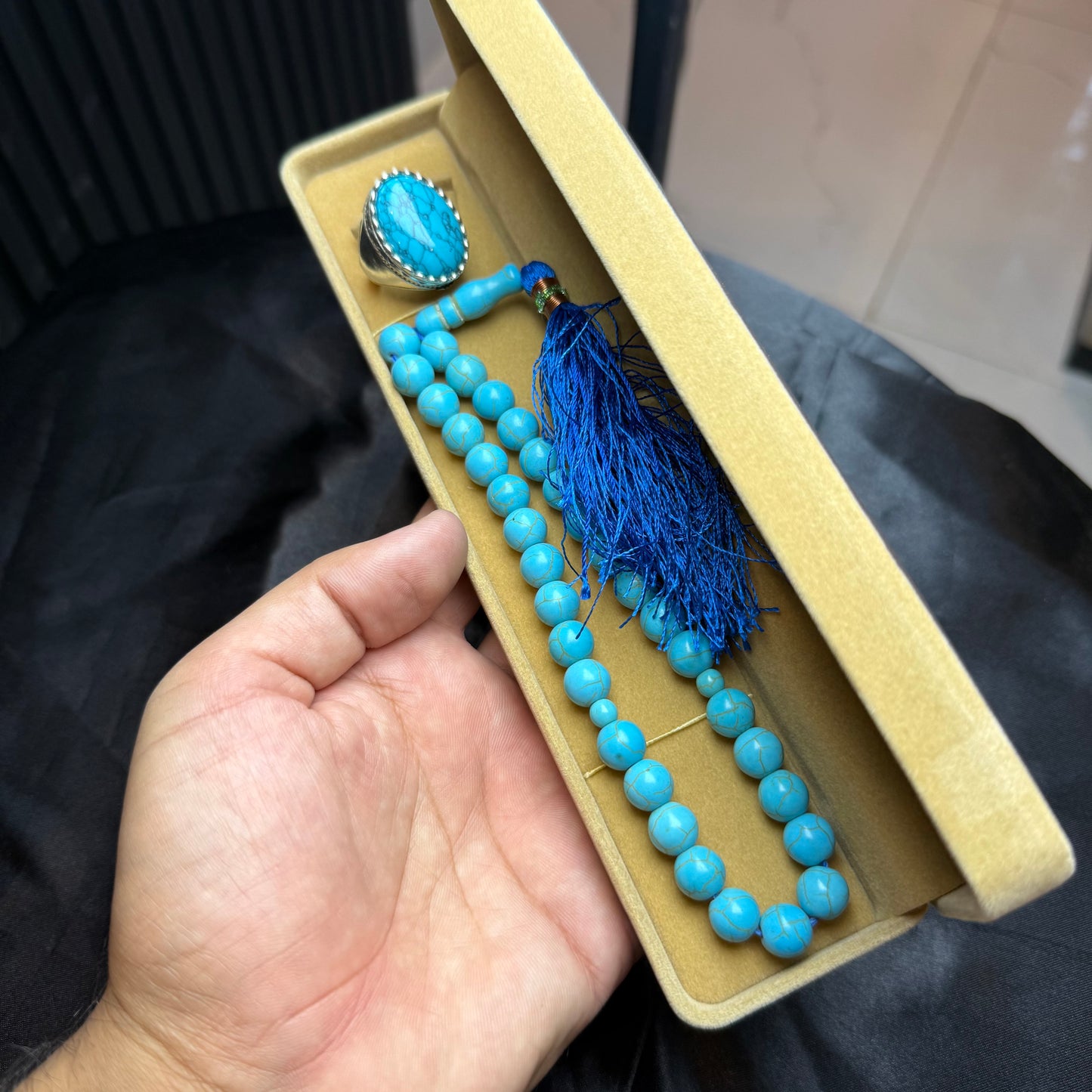 Feroza Tasbih with Feroza Ring – Natural Stone Combo