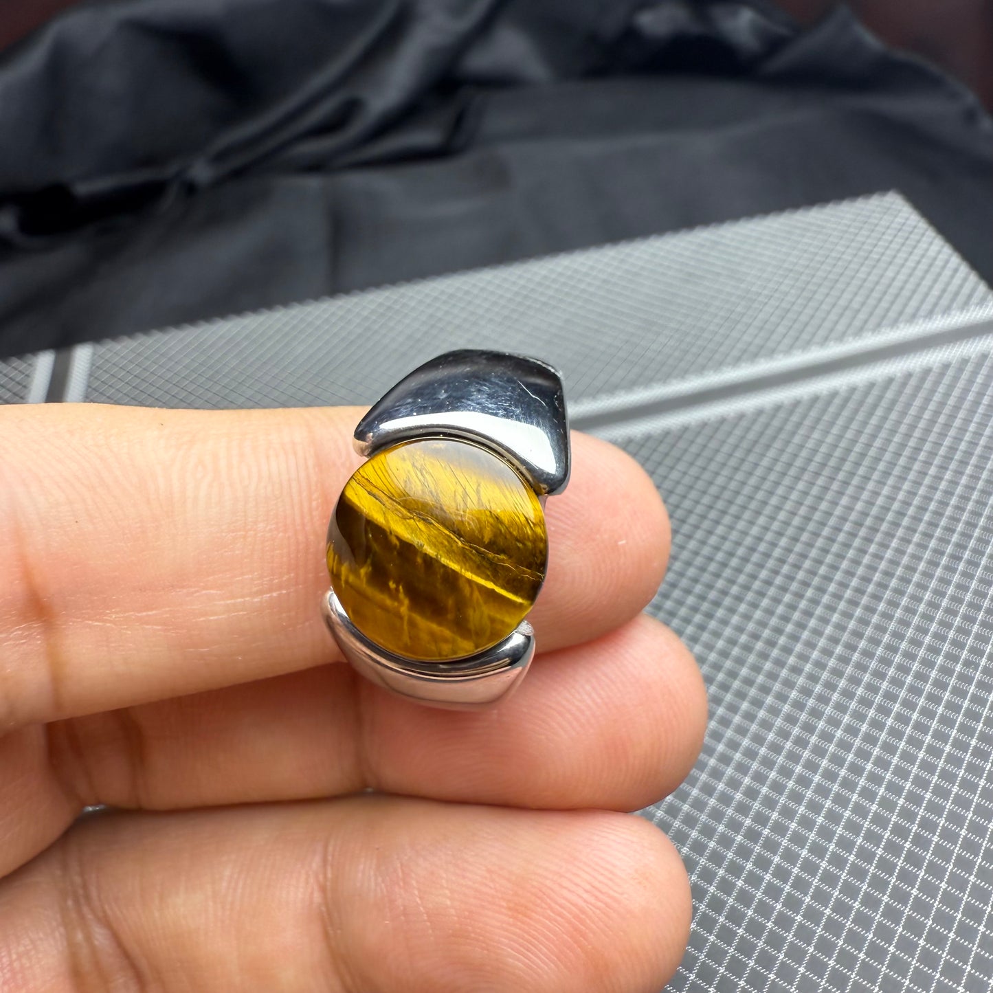 Italian Stainless Steel Tiger Aqeeq Ring with Free Home Delivery