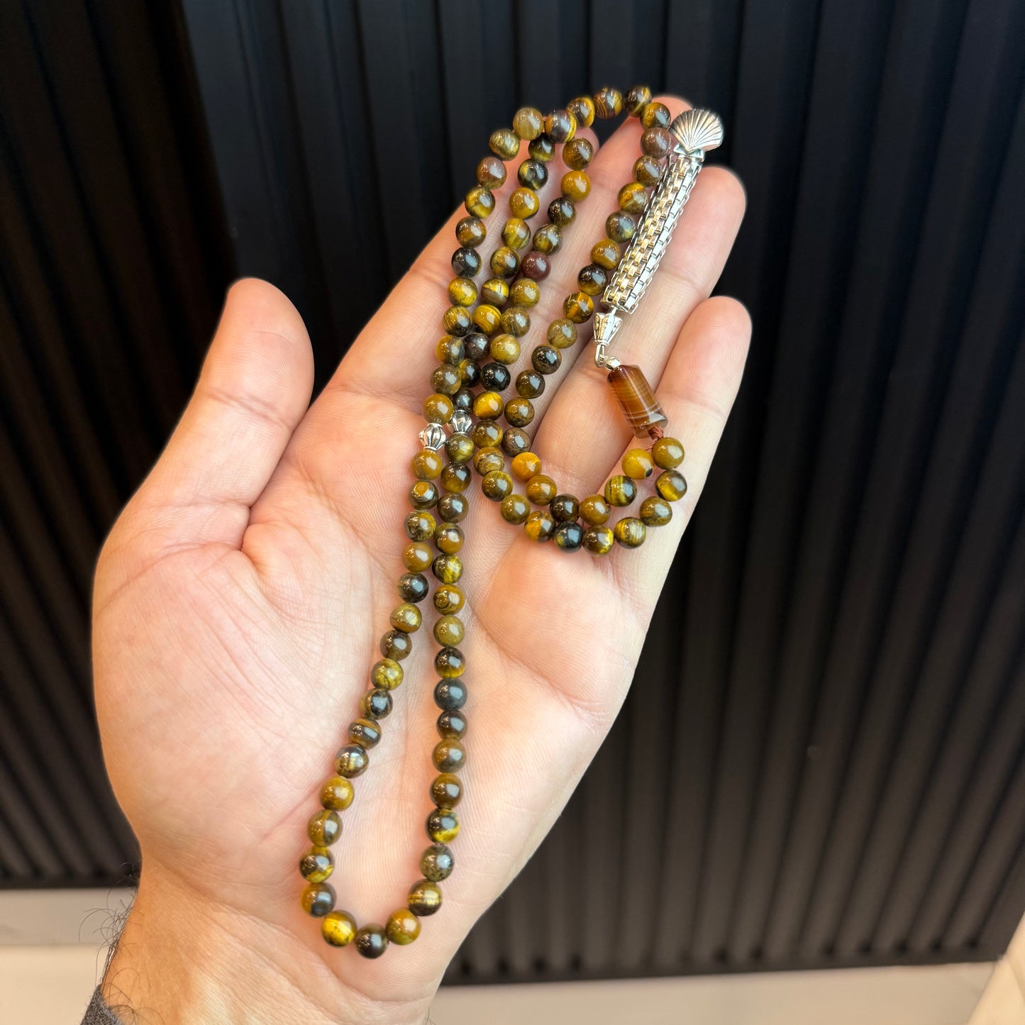 Premium Natural Tiger Aqeeq Tasbih (100 Beads) | Handcrafted Stone Tasbih