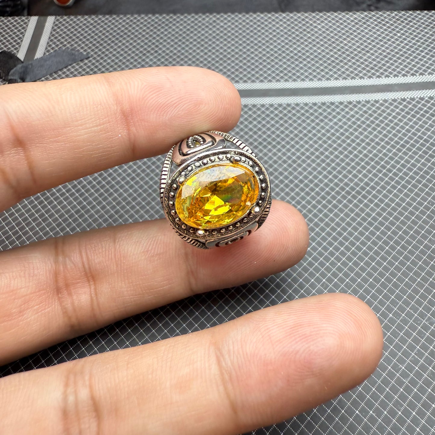 Pokraj stone Yellow sapphire clone Ring – Order Now with Free Home Delivery