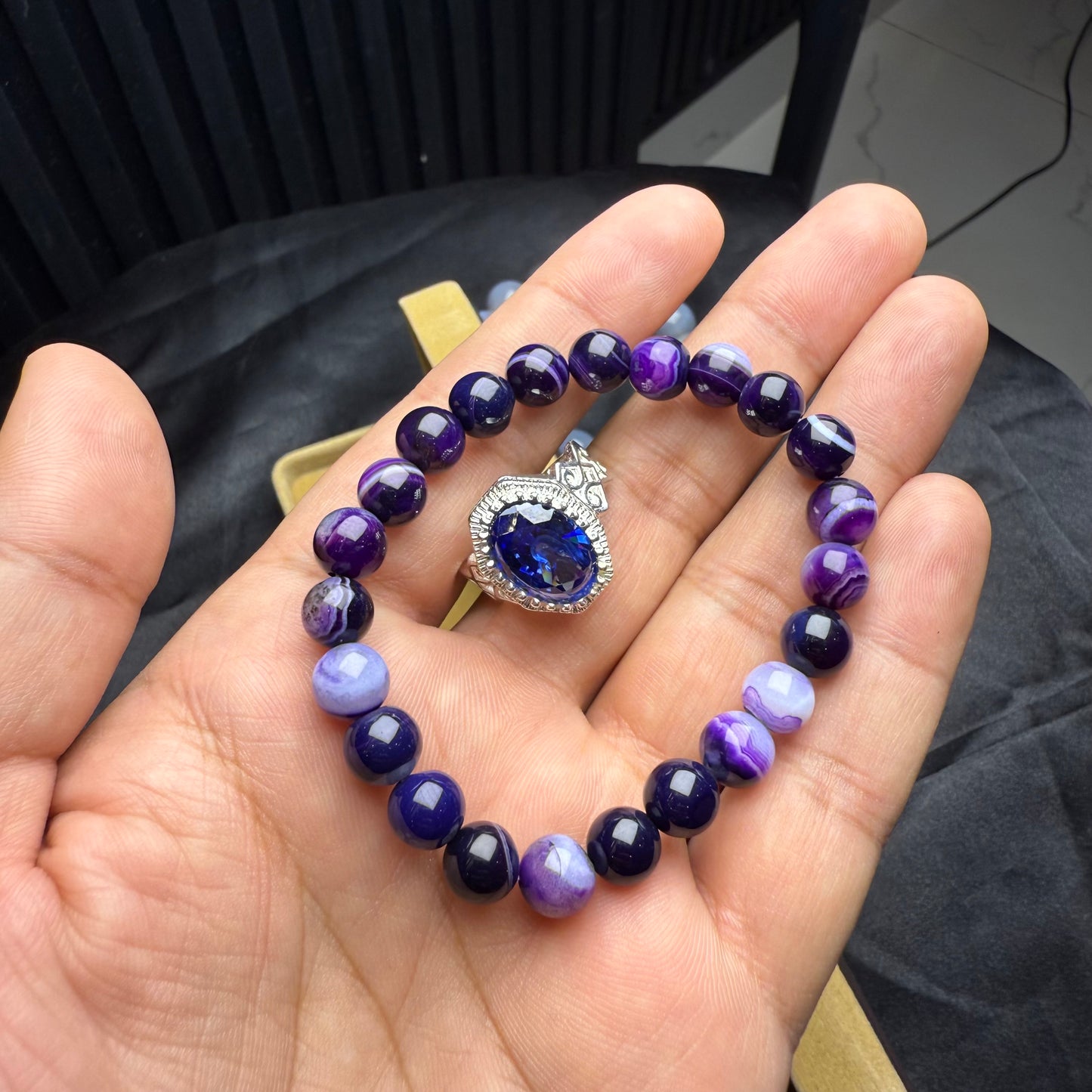 Amethyst Stone Bracelet with Nellum Clone Ring – Stylish Stone Set