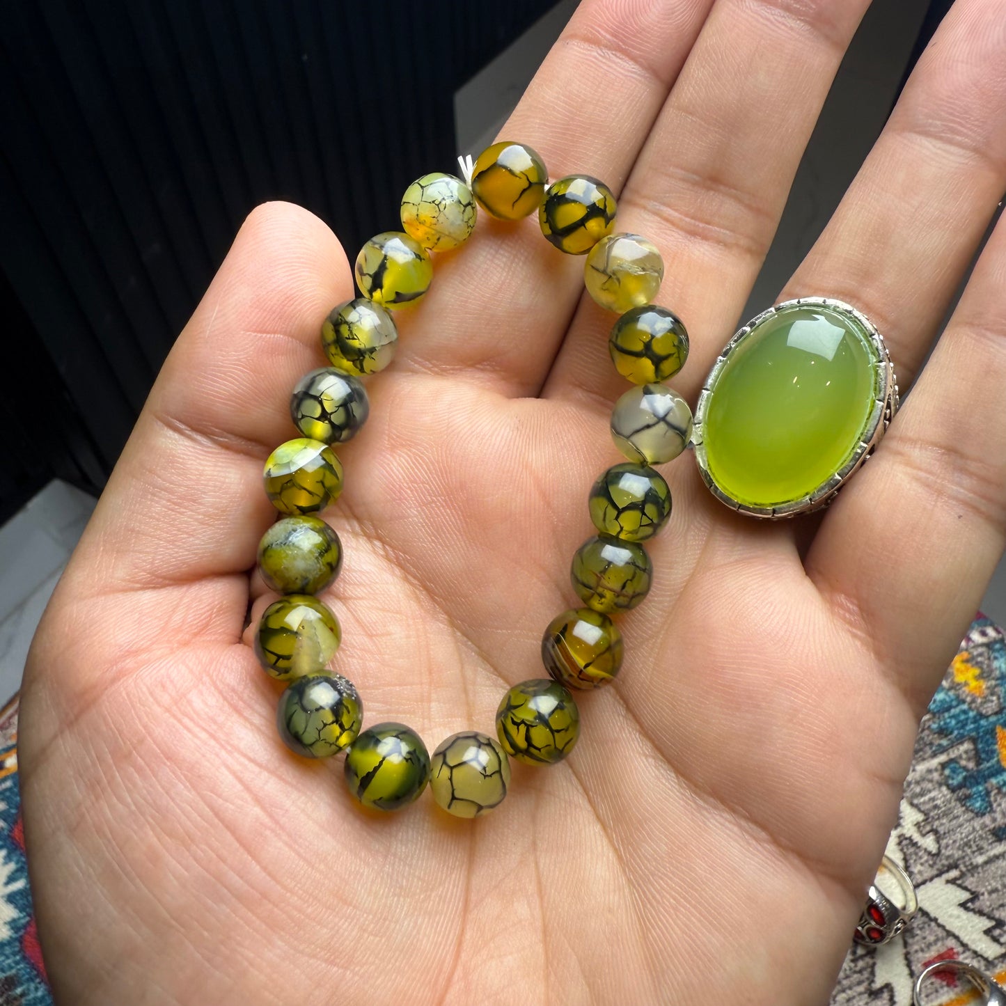Dragon Stone Bracelet with Green Aqeeq Ring – Strength & Serenity Set