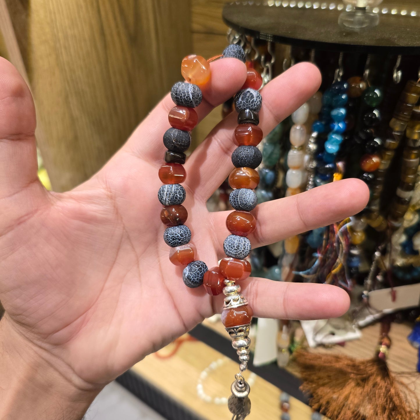 Sulamani Red Mix Aqeeq Tasbih – 33 Original Stone Prayer Beads