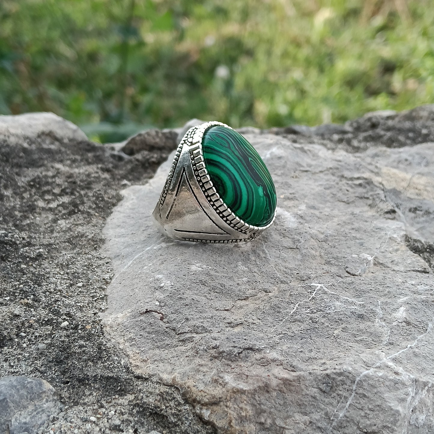 Beautiful Handcrafted Green Malachite Ring Unique and Beautiful Natural Stone Ring