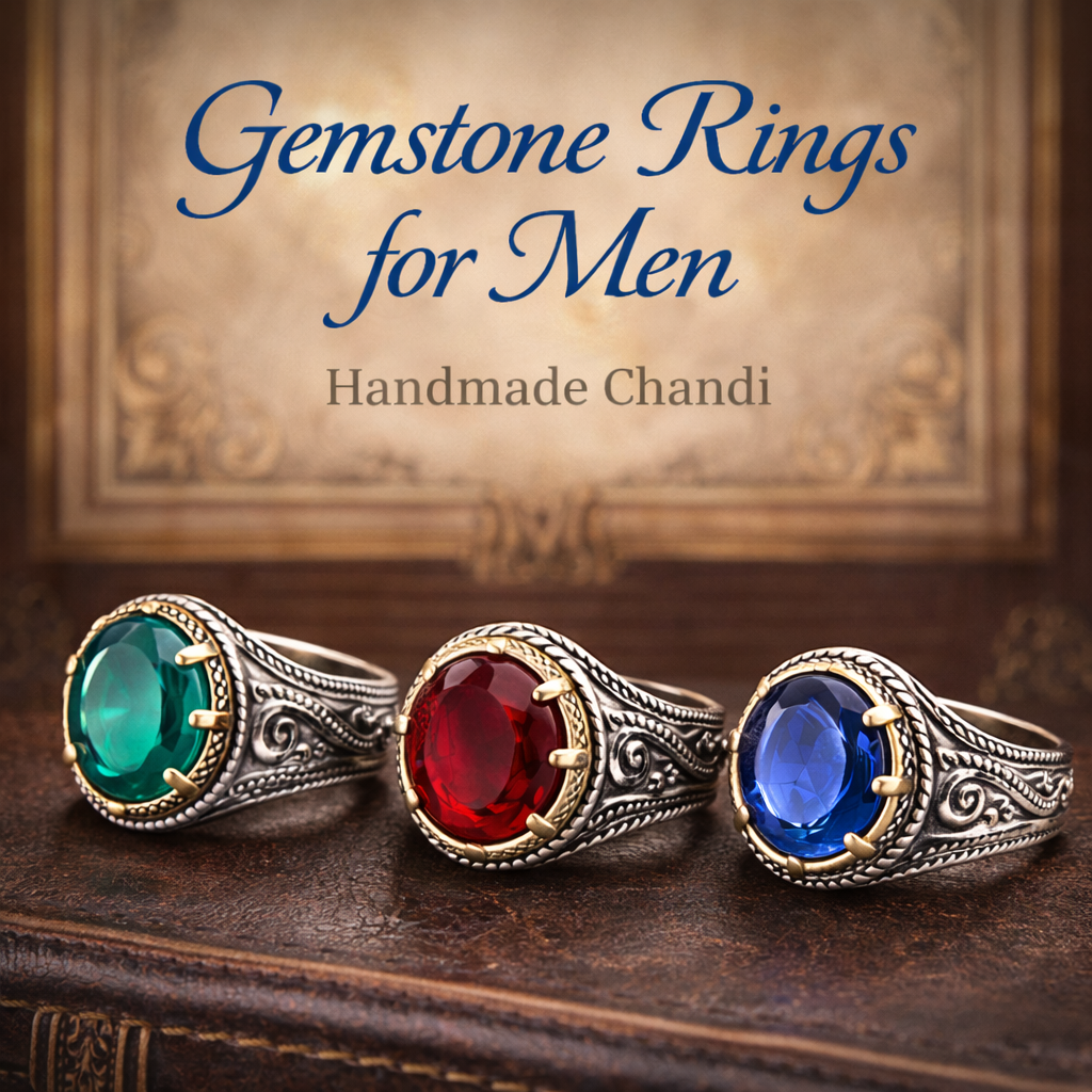 Gemstone Rings for men Handmade Chandi