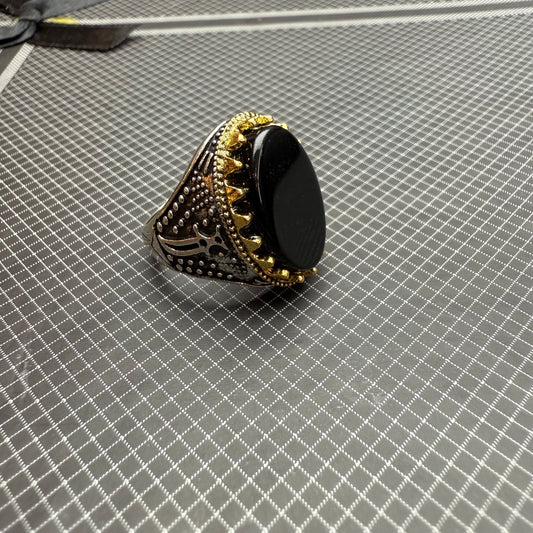 Italian Stainless Steel Black Aqeeq Ring with Free Home Delivery