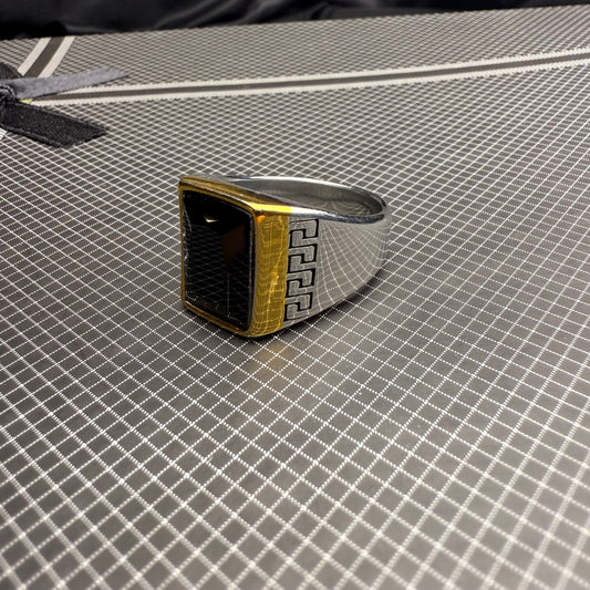 Italian Stainless Steel Black Aqeeq Ring with Free Home Delivery