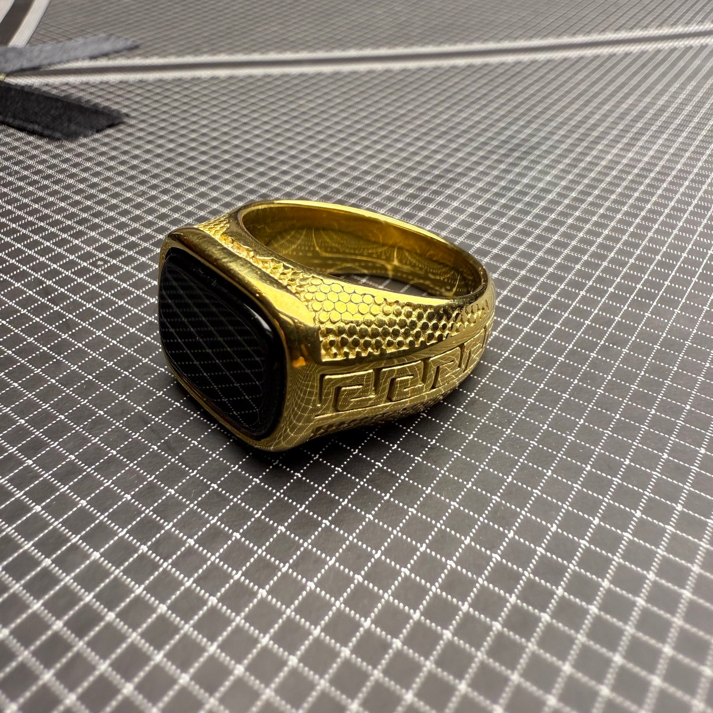 Italian Stainless Steel Black Aqeeq Ring with Free Home Delivery