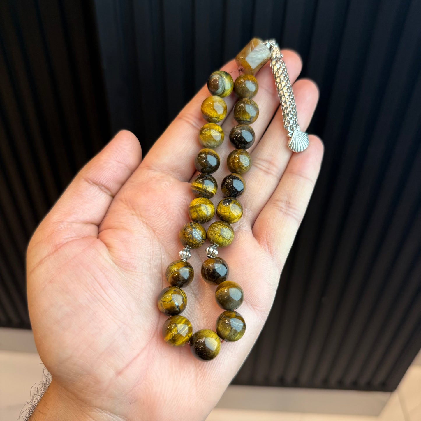 Premium Natural Tiger Aqeeq Tasbih | Handcrafted Stone Tasbih