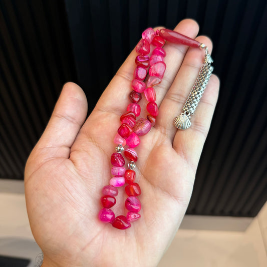 Premium Natural aqeeq Ruby colour Tasbih | Handcrafted Stone Tasbih