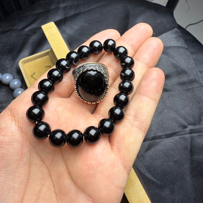 Black Aqeeq Ring with Black Aqeeq Ring – Twin Stone Set