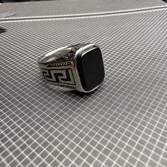 Italian Stainless Steel Black Aqeeq Ring with Free Home Delivery