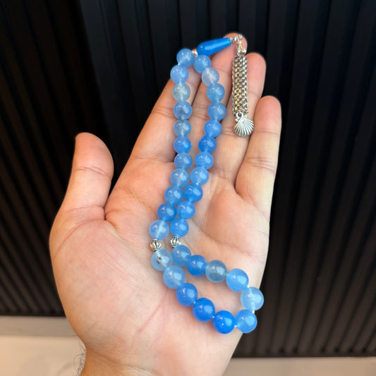 Aqua Stone Tasbih (33 Beads) — Premium Blue Prayer Beads | Smooth Finish | FREE Delivery