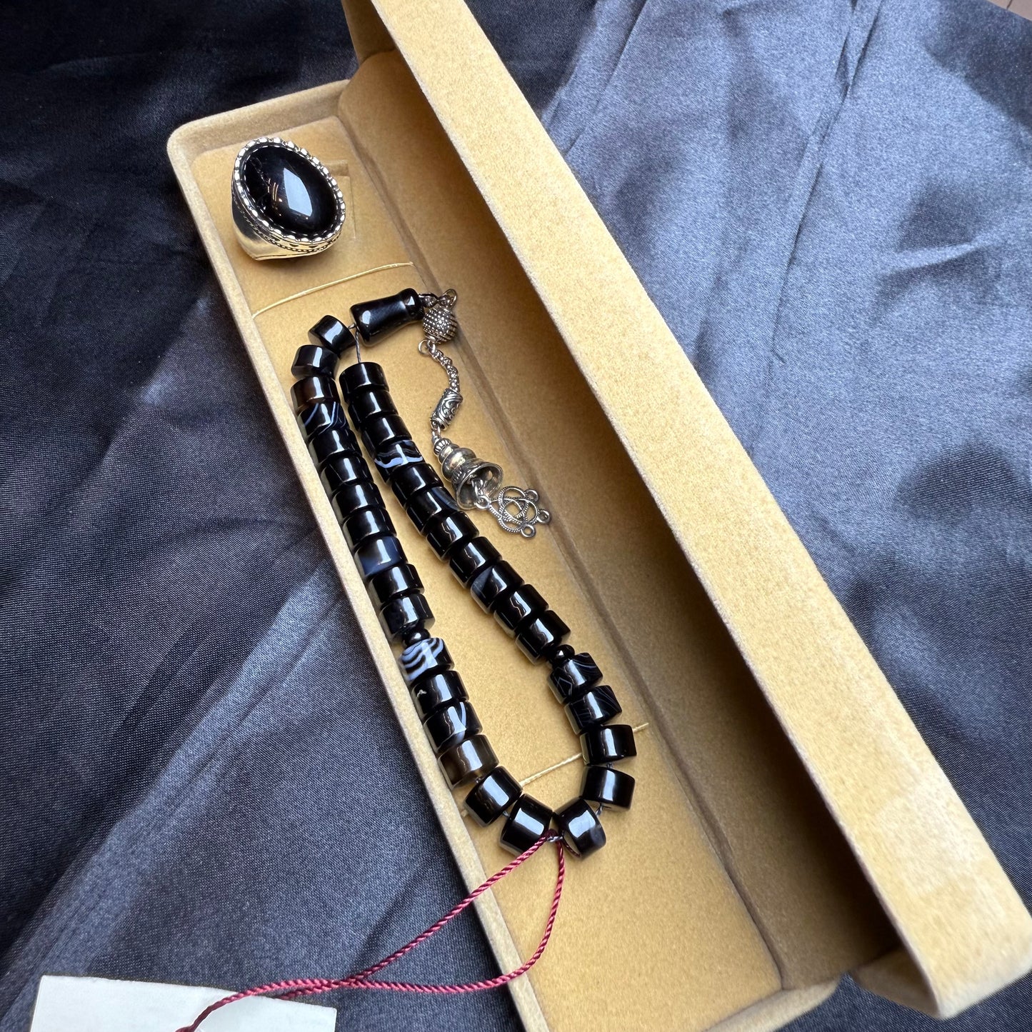 Black Aqeeq Irani Stone Tasbih with Black Aqeeq Ring – Premium Combo