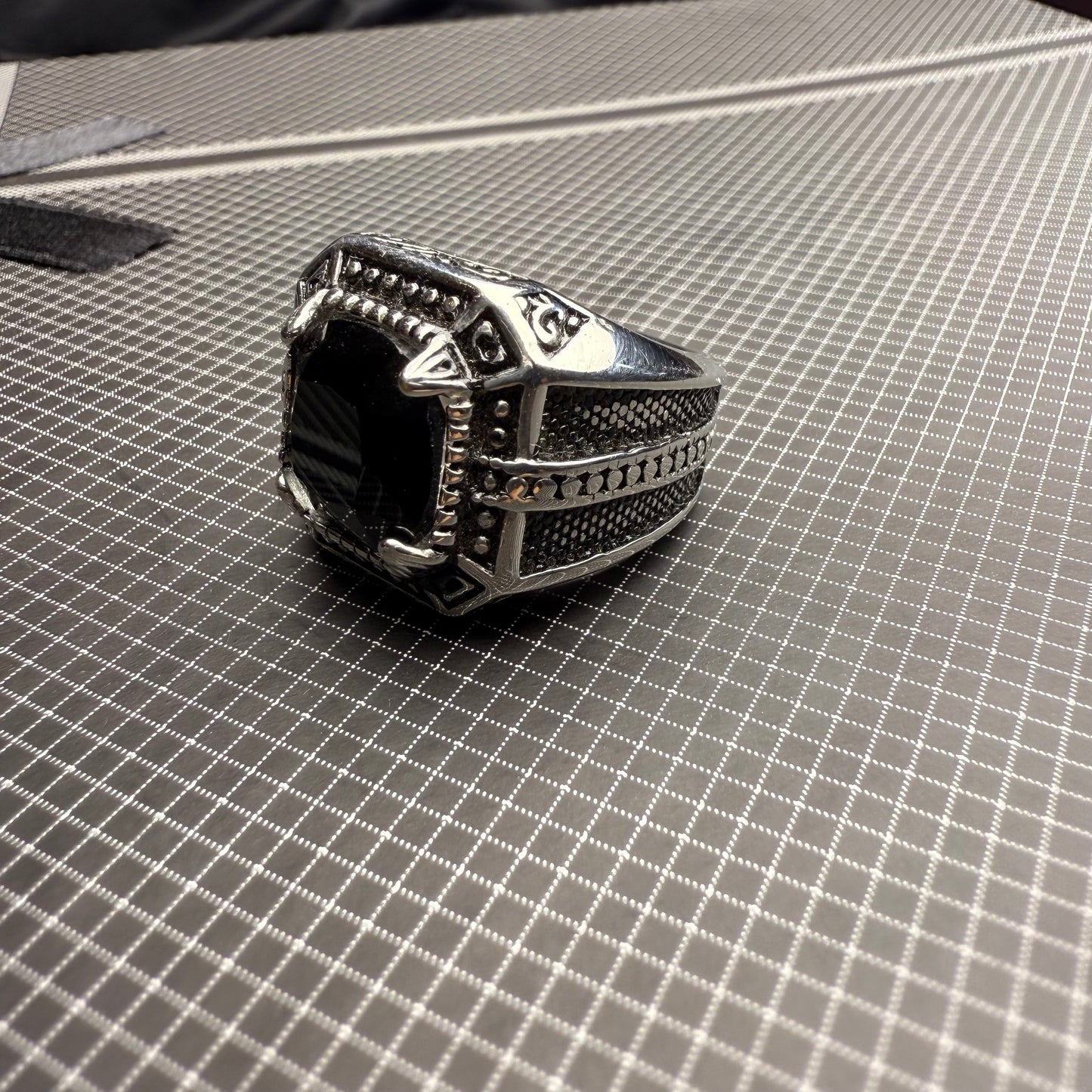 Italian Stainless Steel Black Aqeeq Ring with Free Home Delivery