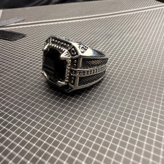 Italian Stainless Steel Black Aqeeq Ring with Free Home Delivery