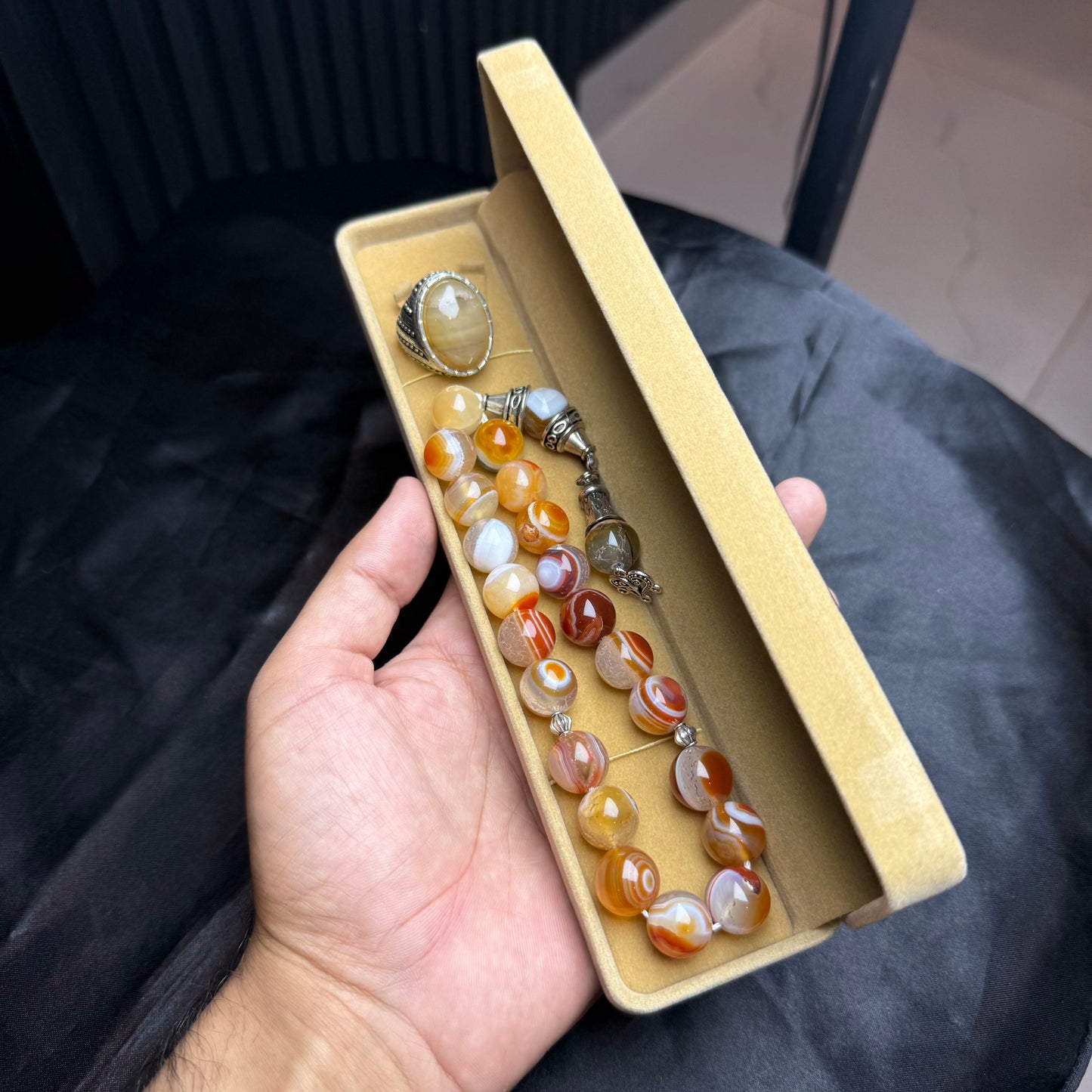 Yammni Aqeeq Tasbih with Yammni Aqeeq Ring – Original Stone Set