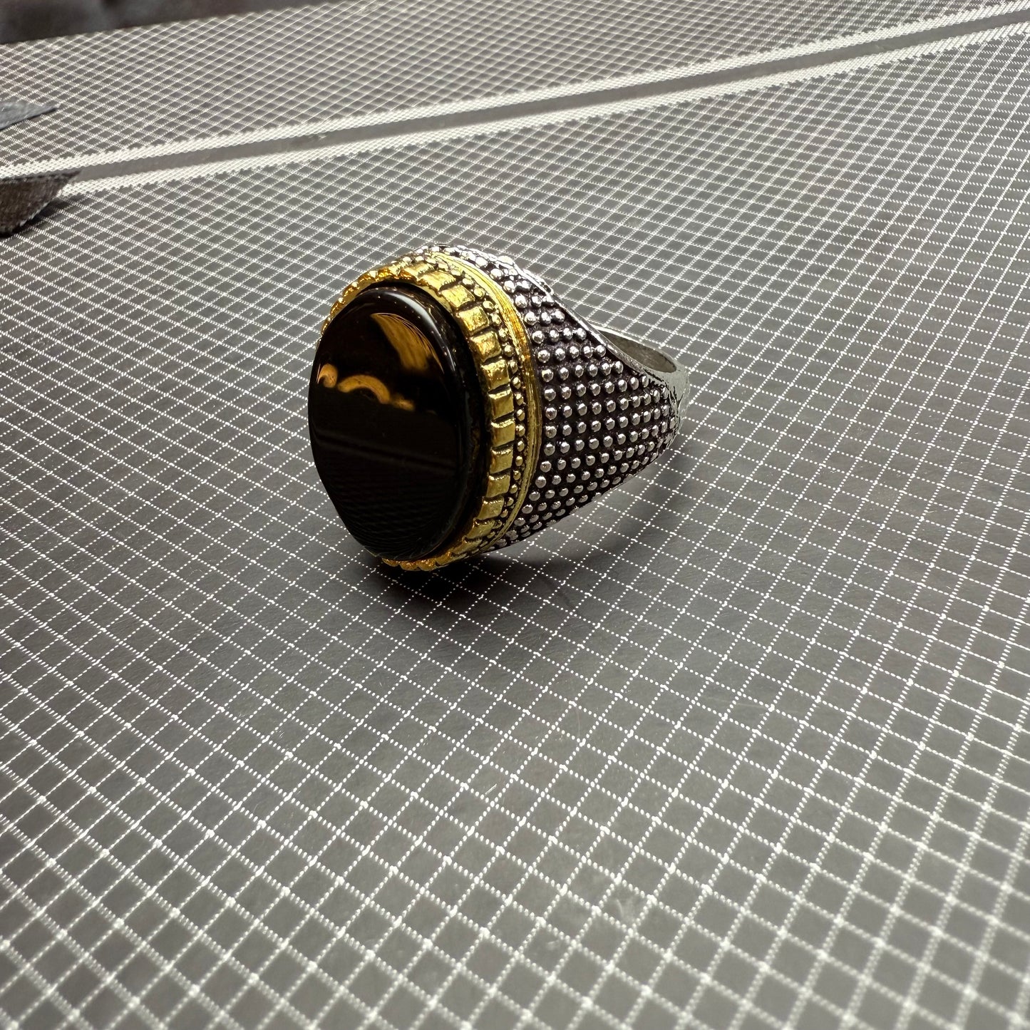 Italian Stainless Steel Black Aqeeq Ring with Free Home Delivery