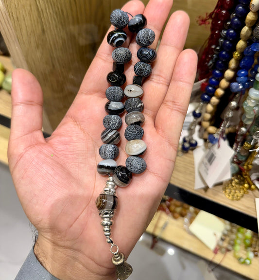 Antique Sulamani Aqeeq Tasbih – Hand-Carved Original Stone Prayer Beads (21 Beads)
