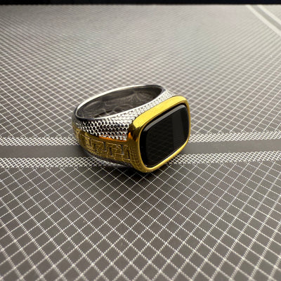 Italian Stainless Steel Black Aqeeq Ring with Free Home Delivery