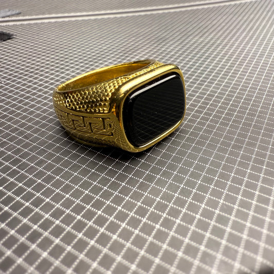 Italian Stainless Steel Black Aqeeq Ring with Free Home Delivery