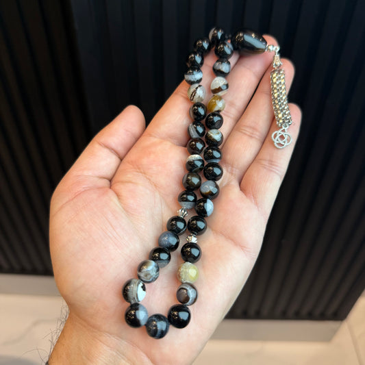 Premium Natural Black Sulamani Aqeeq Tasbih | Handcrafted Stone Tasbih