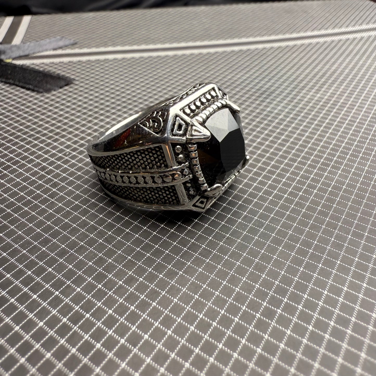 Italian Stainless Steel Black Aqeeq Ring with Free Home Delivery