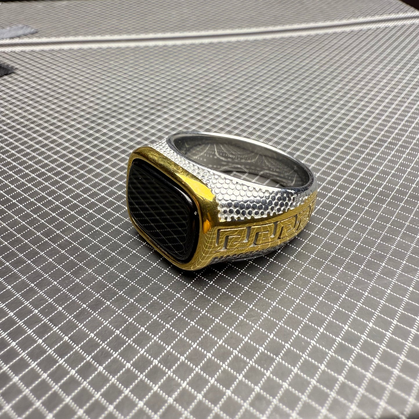 Italian Stainless Steel Black Aqeeq Ring with Free Home Delivery