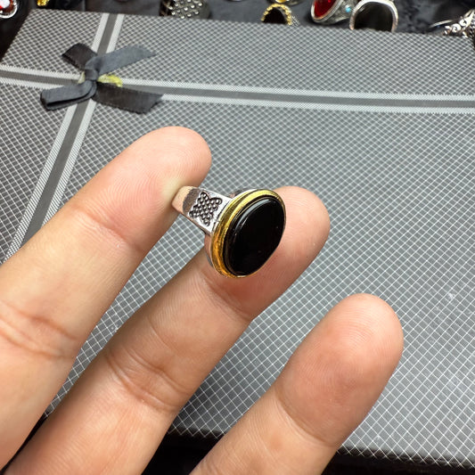 Italian Stainless Steel Black Aqeeq Ring with Free Home Delivery