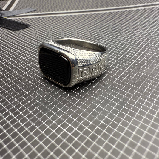 Italian Stainless Steel Black Aqeeq Ring with Free Home Delivery