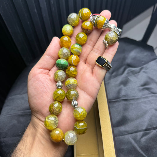 Antique Rare Stone Tasbih with Black Aqeeq Ring – Classic Stone Set