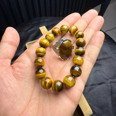 Tiger Stone Bracelet with Tiger Ring – Bold Natural Set