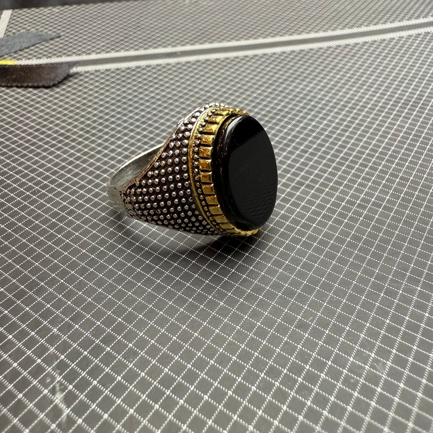 Italian Stainless Steel Black Aqeeq Ring with Free Home Delivery