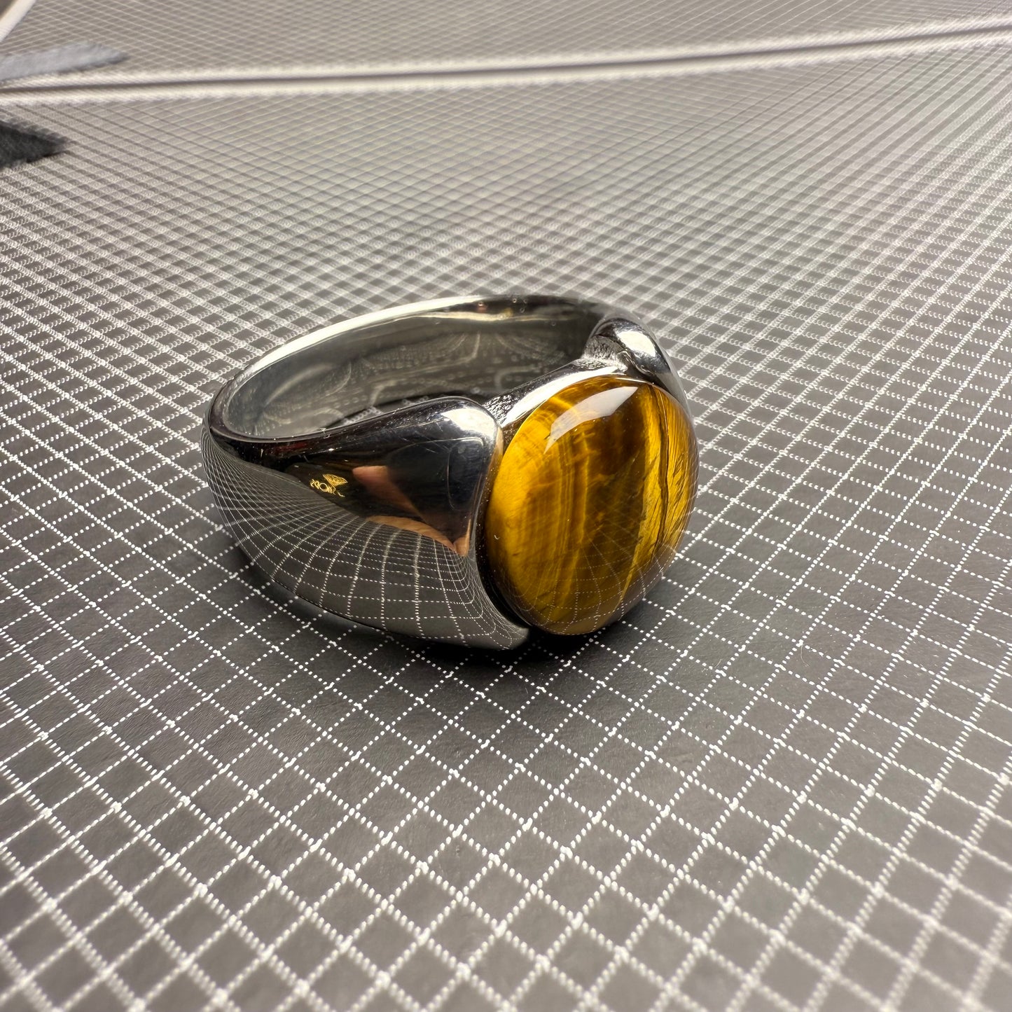 Italian Stainless Steel Tiger Aqeeq Ring with Free Home Delivery