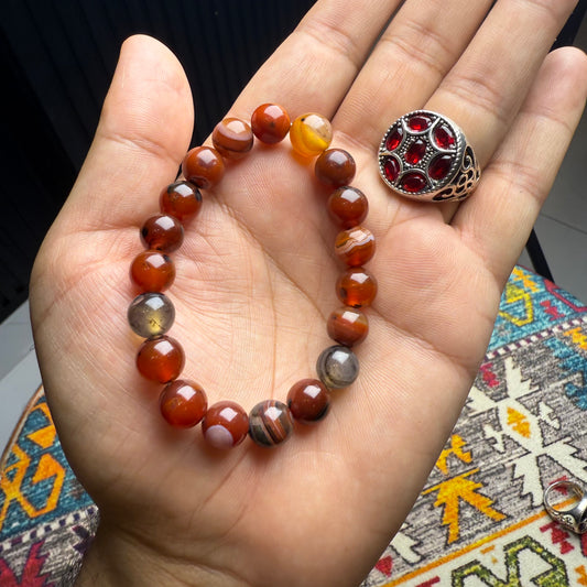Yammni Aqeeq Bracelet with Ruby Clone Ring – Elegant Stone Combo