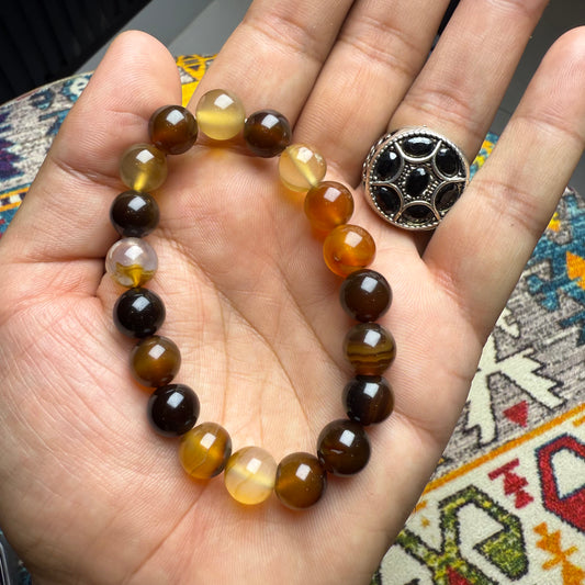 Yammni Aqeeq Bracelet with Black Zircon Ring – Premium Stone Set