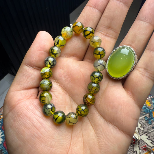 Dragon Stone Bracelet with Green Aqeeq Ring – Strength & Serenity Set