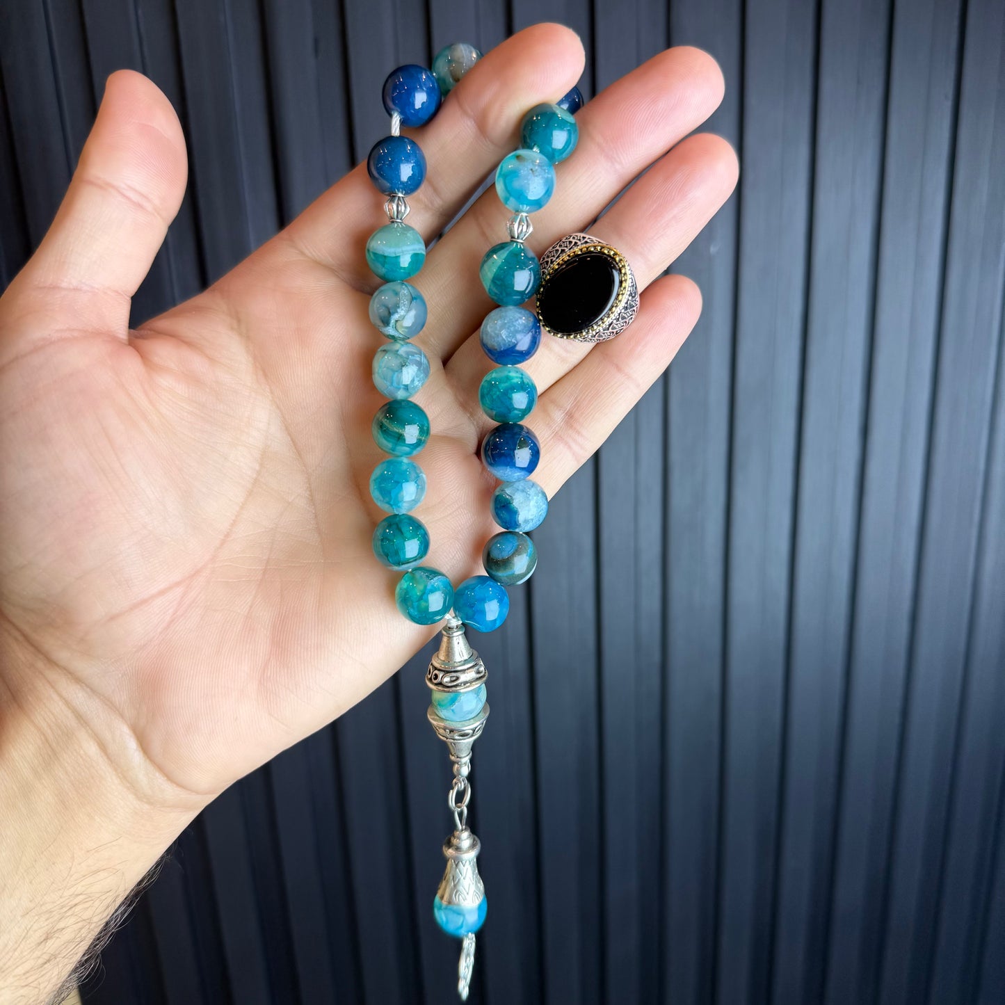 Premium Nellum Aqeeq Tasbih with Black Aqeeq Ring