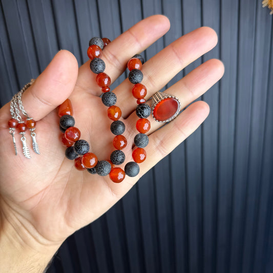 Antique Sulamani Yammni Aqeeq Tasbih with Yammni Aqeeq Ring