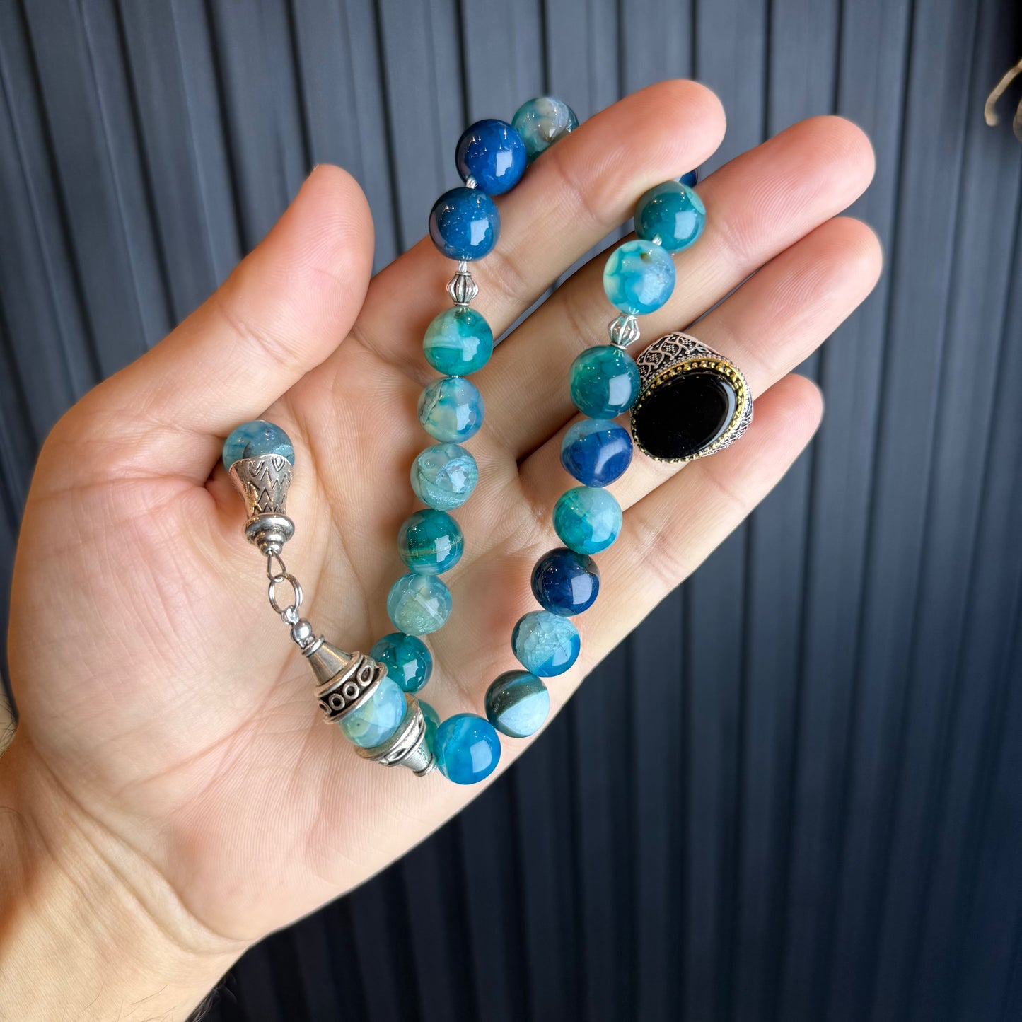 Premium Nellum Aqeeq Tasbih with Black Aqeeq Ring