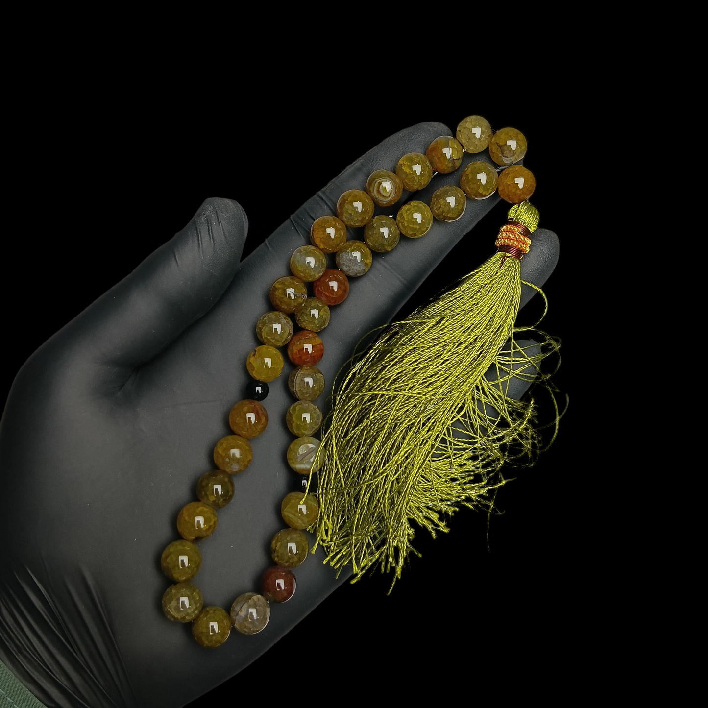 سبز مائل شجری عقیق کی دلکش تسبیح – 33 دانے