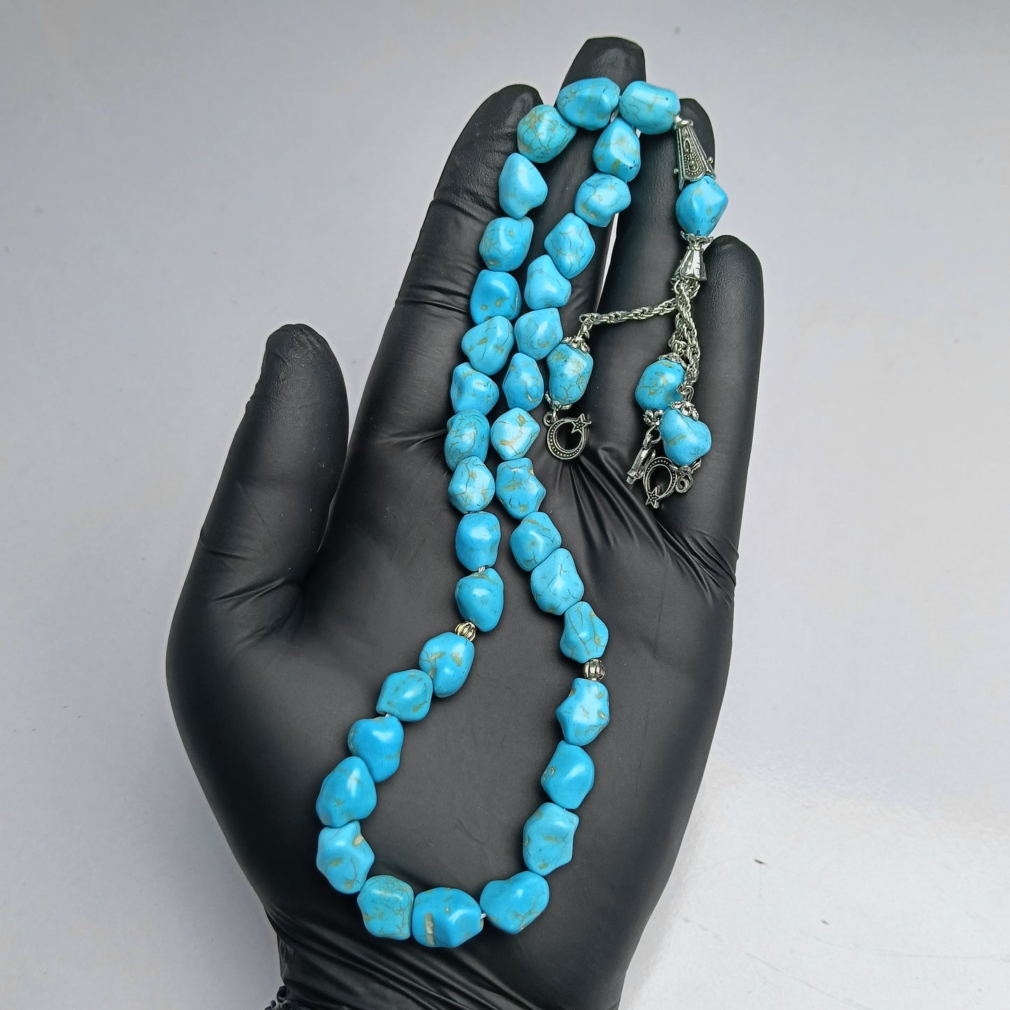 خالص فیروزی پتھر سے بنی خوبصورت تسبیح – 33 دانے، ابھی آرڈر کریں