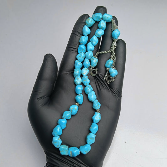 خالص فیروزی پتھر سے بنی خوبصورت تسبیح – 33 دانے، ابھی آرڈر کریں