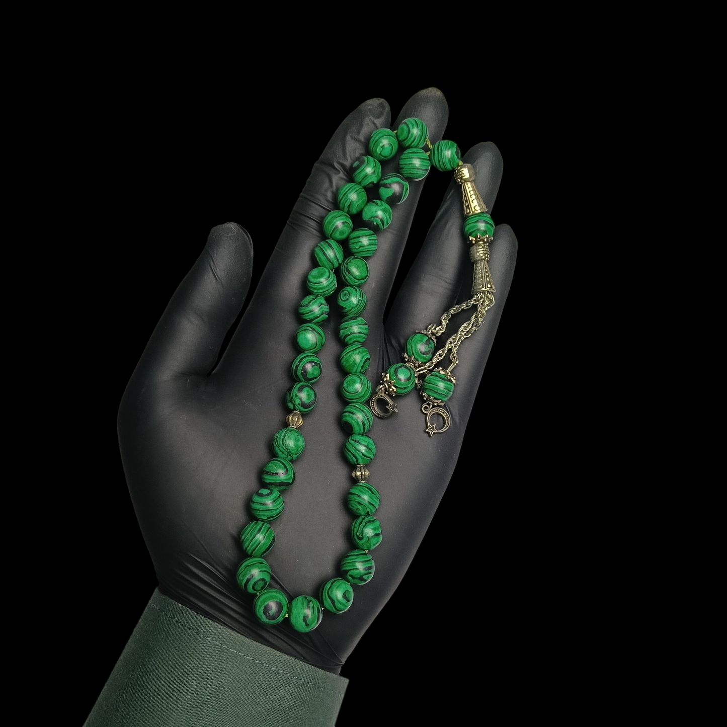 مالاکائٹ اسٹون کی خوبصورت قدرتی تسبیح – 33 دانے