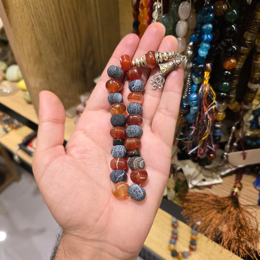 Sulamani Red Mix Aqeeq Tasbih – 33 Original Stone Prayer Beads