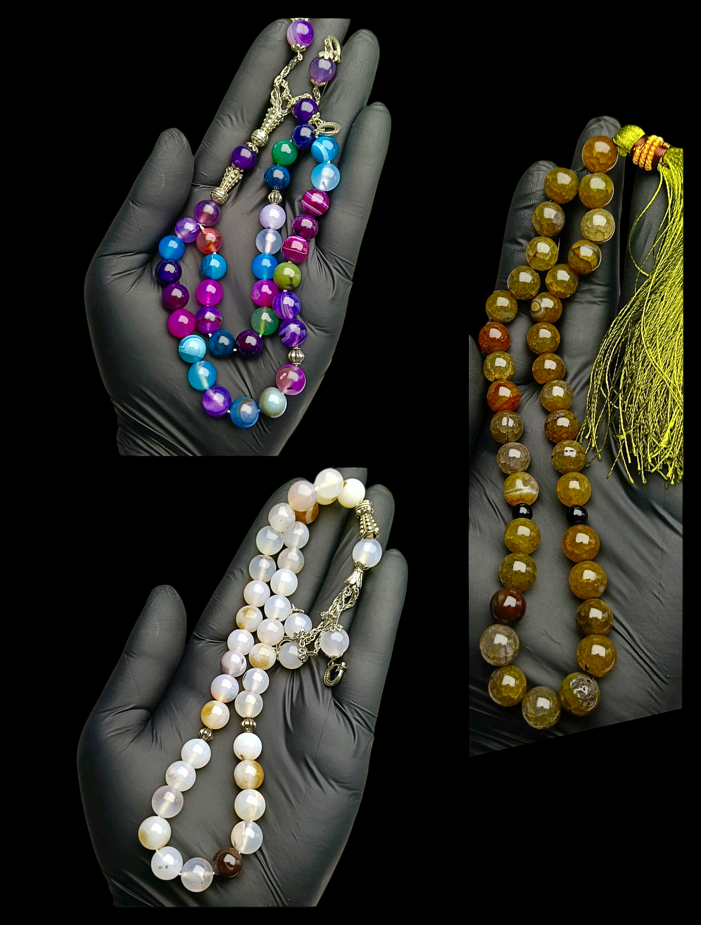 3-Stone Tasbih Deal – Mixed Colour Aqeeq, Sulaimani & Shejri Aqeeq