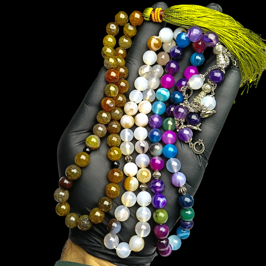 3-Stone Tasbih Deal – Mixed Colour Aqeeq, Sulaimani & Shejri Aqeeq